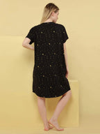 Reindeer Short Nighty (Relaxed Fit) - Velure - Short Nighty - Cotton, Half Sleeves, Knee Length, Printed, Round neck