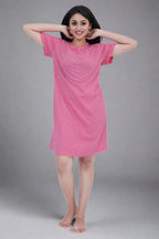 Stars Short Nighty - Velure - Short Nighty - Cotton, Half Sleeves, Knee Length, Printed, Round neck