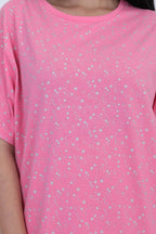 Stars Short Nighty - Velure - Short Nighty - Cotton, Half Sleeves, Knee Length, Printed, Round neck