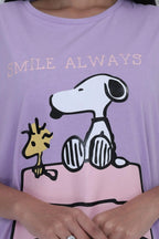 Snoopy Dog Cartoon Short Nighty - Velure - Short Nighty - Cotton, Half Sleeves, Knee Length, Printed, Round neck