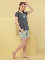 Trendy Foodie Print Shorts Set - Velure - - Cotton, Half Sleeves, Printed, Round neck, Shorts