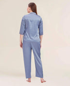 Velure Flerry Red Satin Night Suit - Velure - - 3/4 Sleeves, Collar Neck, Eye Mask, Front Button Open, Full Length Pant, Satin