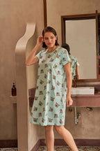 Koala Comfy Print Short Nighty - Velure - - Cotton, Half Sleeves, Knee Length, Printed, Round neck