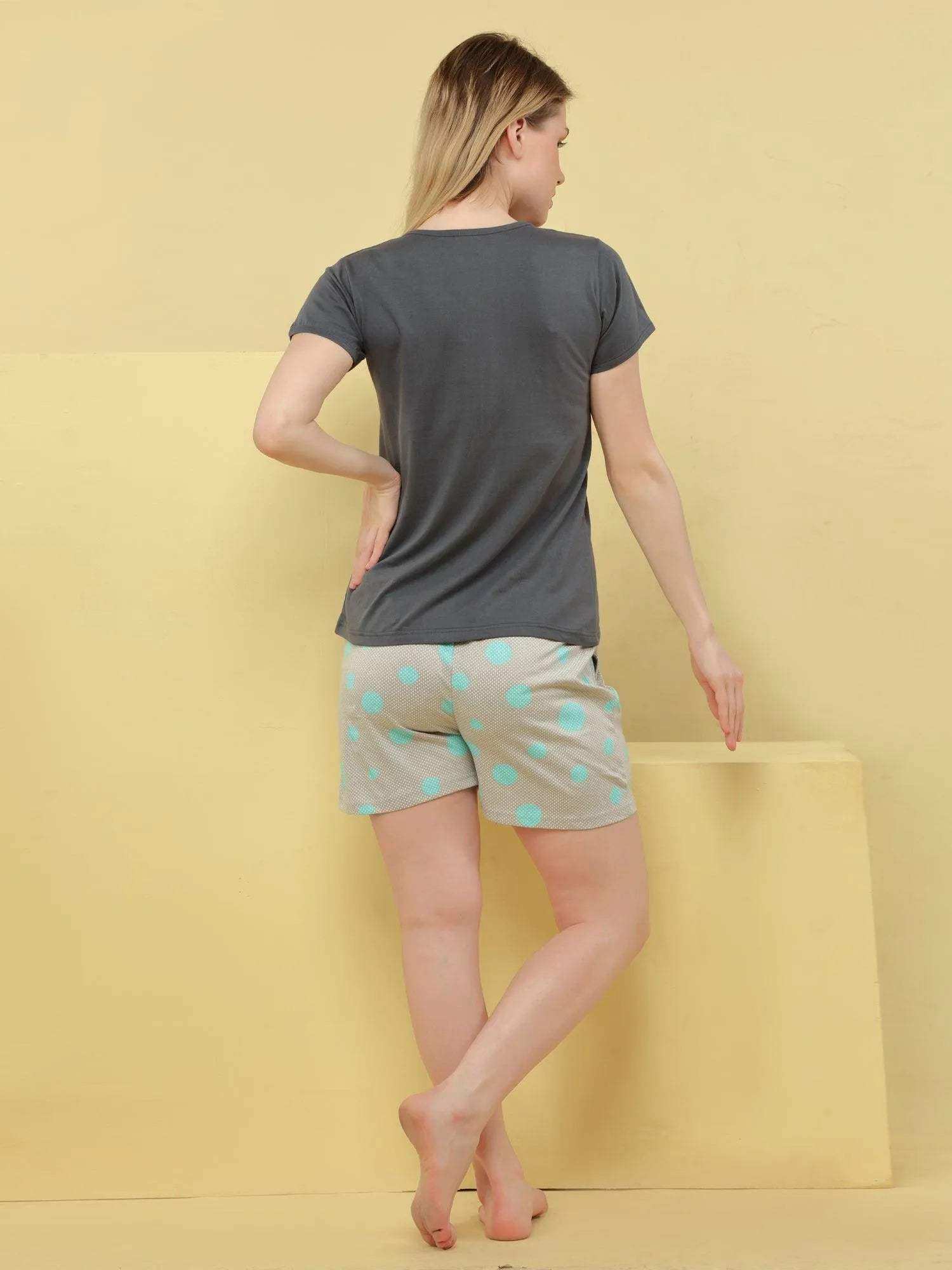 Trendy Foodie Print Shorts Set - Velure - - Cotton, Half Sleeves, Printed, Round neck, Shorts
