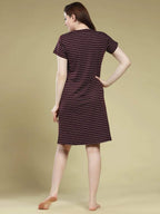 Pleasing Stripes Short Nighty - Velure - Short Nighty - Cotton, Half Sleeves, Knee Length, Printed, Round neck