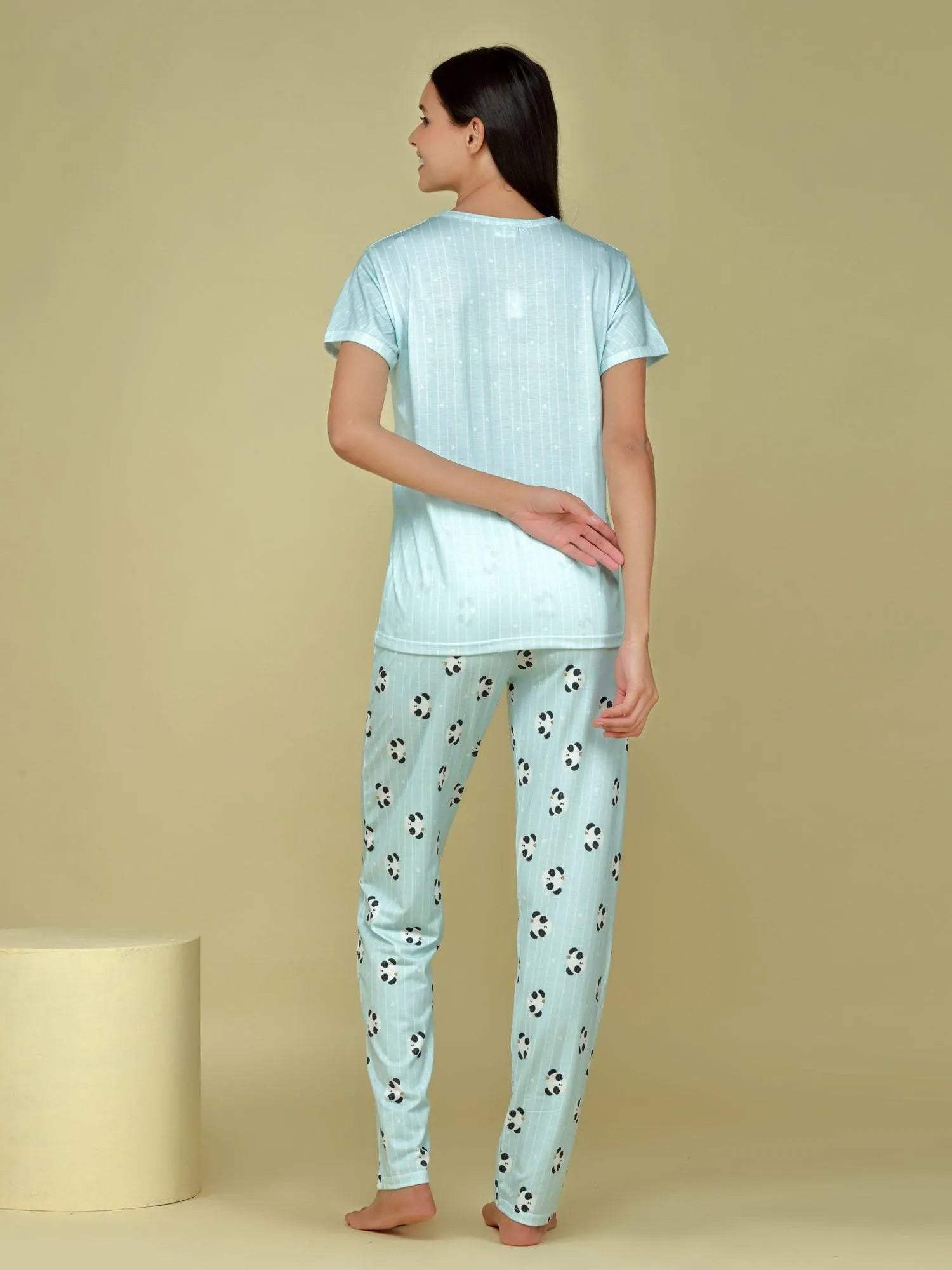 Velure Cute Panda Print Pajama Set - Velure - T-Shirt and Pants - Cotton, Full Length Pant, Half Sleeves, Printed, Round neck