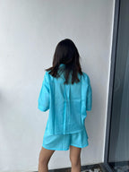 Velure Chic Blue Shorts - Velure - - Collar Neck, Half Sleeves, Oversized fit, Shorts