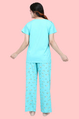 Velure Dazzling Floral Print Pajama Set - Velure - T-Shirt and Pant - Cotton Lycra Fabric, Floral Print, Full Length Pant, Half Sleeves, Round neck nightsuit