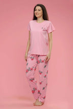 Velure Jazzy Floral Print Night Suit - Velure - Shirt and Pant - Cotton, Floral Print, Full Length Pant, Half Sleeves, Round neck
