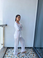 Velure Appealing Fur Satin Night Suit - Velure - Shirt and Pant - Collar Neck, Detail-plainfur, Front Button Open, Full Length Pant, Full Sleeves, Fur, Satin