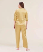 Velure Flerry Red Satin Night Suit - Velure - - 3/4 Sleeves, Collar Neck, Eye Mask, Front Button Open, Full Length Pant, Satin