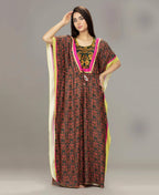 Tropical Breeze Printed Kaftan - Velure - Kaftan - Center Drawstring, Cotton, Full Length Nighty, Jaipuri Prints