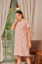 Velure Smoky Bunny Print Short Nighty - Velure - Short Nighty - Cotton, Half Sleeves, Knee Length, Printed, Round neck