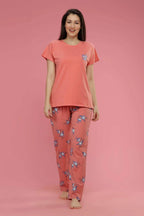 Velure Casual Floral Print Night Suit - Velure - Shirt and Pant - Cotton, Floral Print, Full Length Pant, Half Sleeves, Round neck