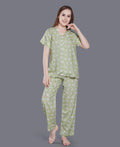 Velure Printed Night Suit for Women - Velure - Shirt and Pant - Collar Neck, Front Button Open, Full Length Pant, Half Sleeves, Printed
