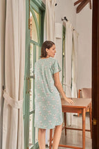 Velure Dreamy Rabbit Print Short Nighty - Velure - Short Nighty - Cotton, Half Sleeves, Knee Length, Printed, Round neck