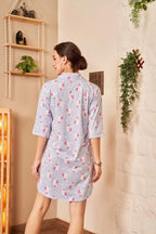 Velure Embellished Unicorn Print Night Shirt - Velure - - 3/4 Sleeves, Collar Neck, Cotton, Front Button Open, Knee Length, Printed