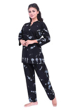 Tie-Dye Kurti Style Set - Velure - Long Top and Pant - Collar Night Suit, Cotton, Full Length Pant, Full Sleeves, Long Top Night Suit