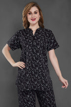 Velure Blooms Print Kurti Style Night Suit - Velure - Long Top and Pant - Cotton, Full Length Pant, Half Sleeves, Long Top Night Suit