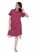Refreshing Heart Print Short Nighty - Velure - - Cotton, Half Sleeves, Knee Length, Printed, Round neck