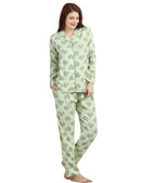 Geometric Hearts Night Suit - Velure - Shirt and Pant - Abstract Print, Collar Neck, Cotton, Front Button Open, Full Length Pant, Full Sleeves