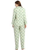 Geometric Hearts Night Suit - Velure - Shirt and Pant - Abstract Print, Collar Neck, Cotton, Front Button Open, Full Length Pant, Full Sleeves