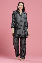 Velure Black Tie-Dye Kurti Style Nightwear