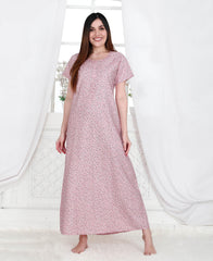 Velure Blossom Print Cotton Nighty - Velure - - Cotton, Full Length Nighty, Half Sleeves Nighty, Round neck Nighty