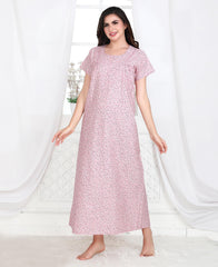 Velure Blossom Print Cotton Nighty - Velure - - Cotton, Full Length Nighty, Half Sleeves Nighty, Round neck Nighty