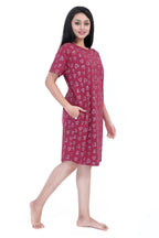 Refreshing Heart Print Short Nighty - Velure - - Cotton, Half Sleeves, Knee Length, Printed, Round neck