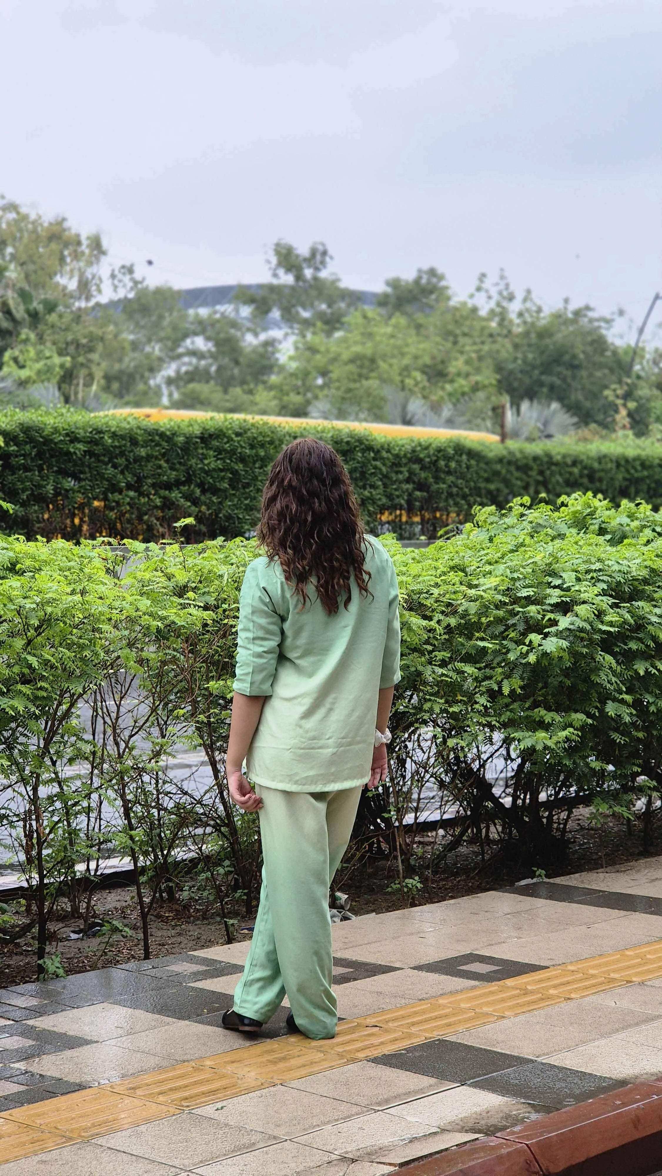 Velure Classic Co-ord Set - Velure - - 3/4 Sleeves, Collar Neck, Cotton, Front Button Open, Full Length Pant, Ombre