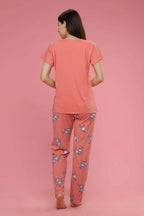 Velure Casual Floral Print Night Suit - Velure - Shirt and Pant - Cotton, Floral Print, Full Length Pant, Half Sleeves, Round neck