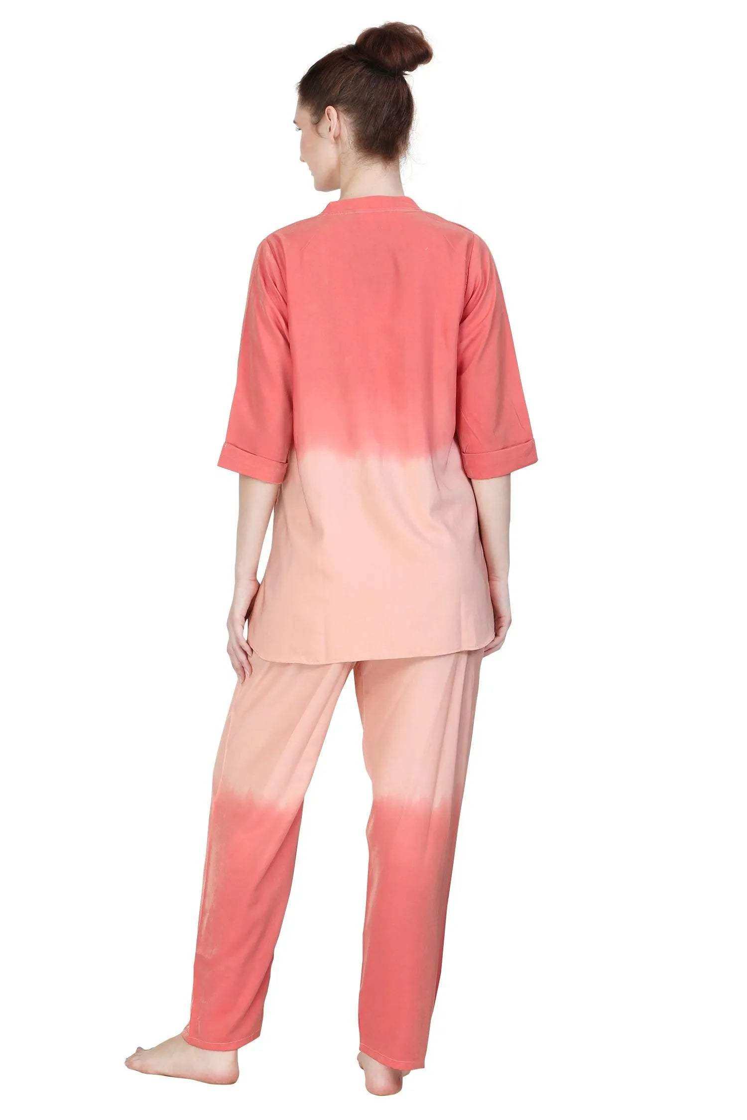 Velure Delightful Kurti Style Night Suit - Velure - - 3/4 Sleeves, Collar Night Suit, Cotton, Full Length Pant