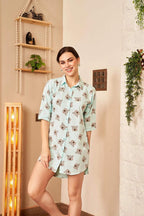 Velure Koala Bear Print Night Shirt - Velure - - 3/4 Sleeves, Collar Neck, Cotton, Front Button Open, Knee Length, Printed