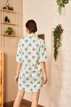 Velure Koala Bear Print Night Shirt - Velure - - 3/4 Sleeves, Collar Neck, Cotton, Front Button Open, Knee Length, Printed