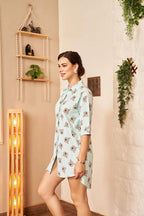 Velure Koala Bear Print Night Shirt - Velure - - 3/4 Sleeves, Collar Neck, Cotton, Front Button Open, Knee Length, Printed