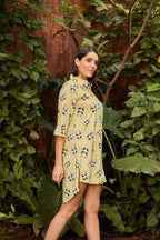 Sparkly Fashion Panda Print Night Shirt - Velure - - 3/4 Sleeves, Collar Neck, Cotton, Front Button Open, Knee Length, Printed