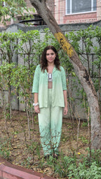 Velure Classic Co-ord Set - Velure - - 3/4 Sleeves, Collar Neck, Cotton, Front Button Open, Full Length Pant, Ombre
