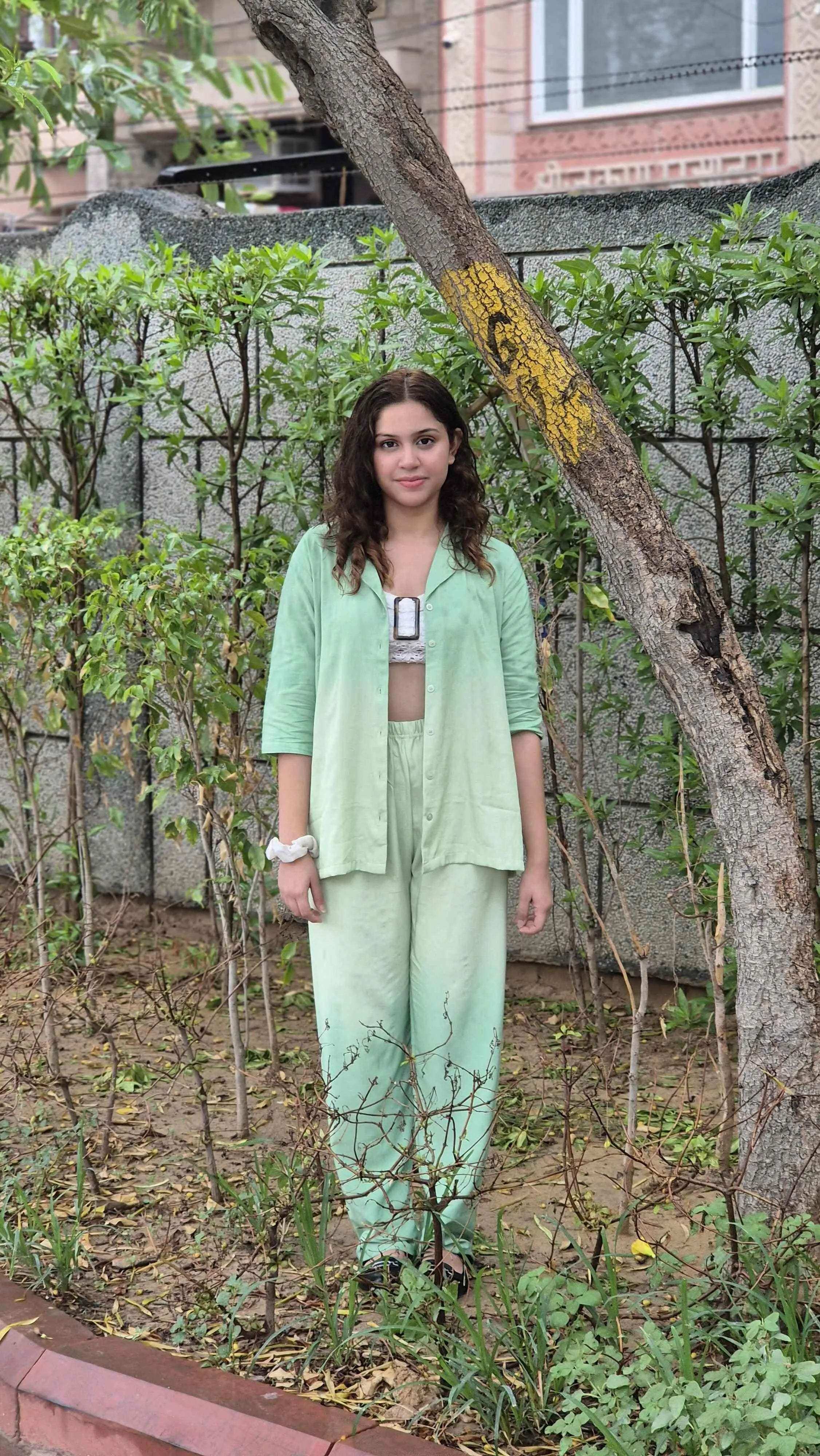 Velure Classic Co-ord Set - Velure - - 3/4 Sleeves, Collar Neck, Cotton, Front Button Open, Full Length Pant, Ombre