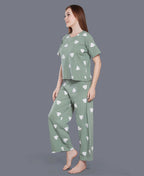 Velure Heart Print Palazzo Night Suit - Velure - - Cotton Lycra Fabric, Full Length Pant, Half Sleeves, Round neck