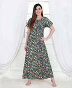Velure Daisy Print Cotton Nighty - Velure - - Cotton, Full Length Nighty, Half Sleeves Nighty, Round neck Nighty