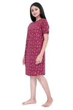Refreshing Heart Print Short Nighty - Velure - - Cotton, Half Sleeves, Knee Length, Printed, Round neck