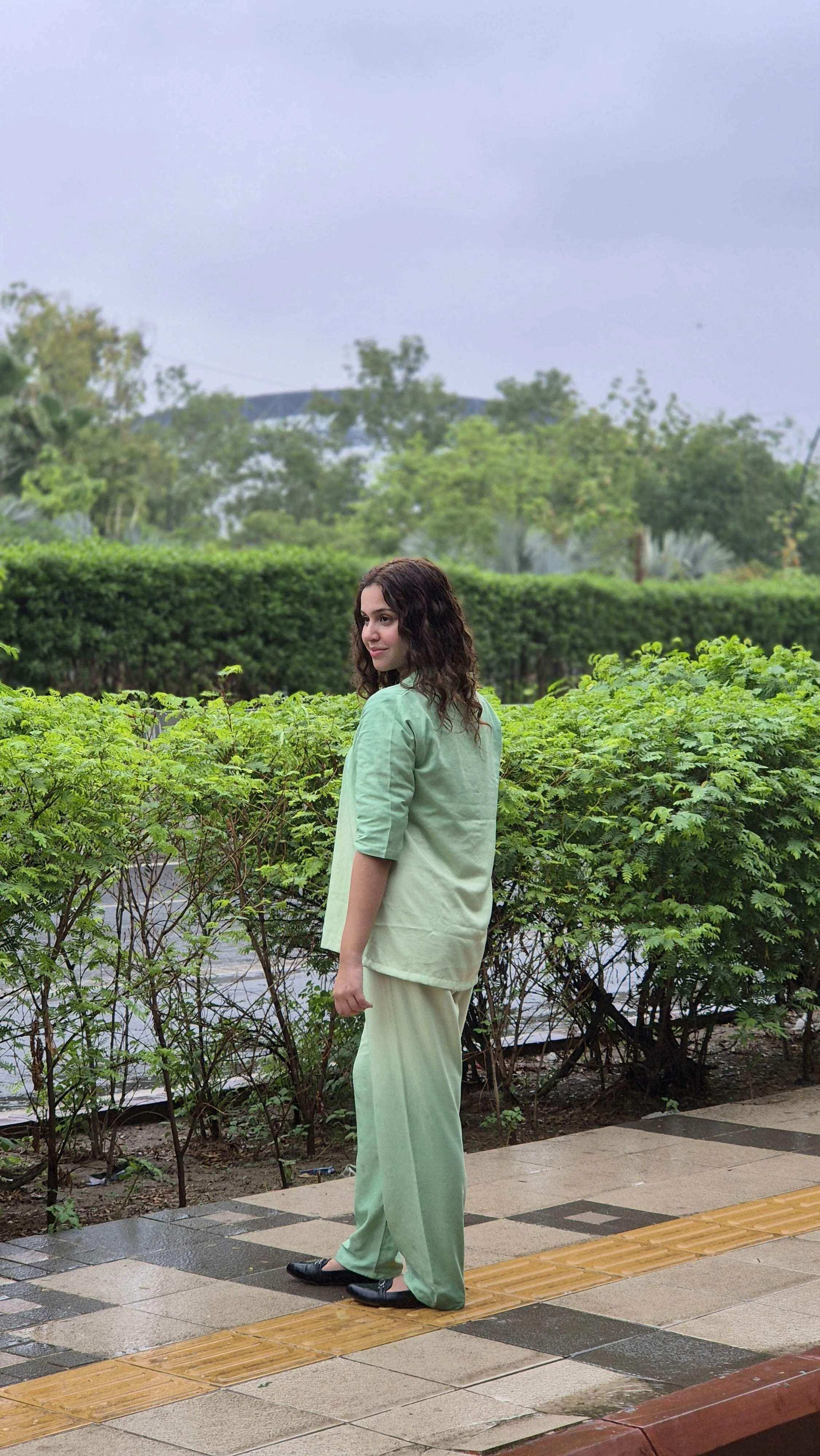 Velure Classic Co-ord Set - Velure - - 3/4 Sleeves, Collar Neck, Cotton, Front Button Open, Full Length Pant, Ombre