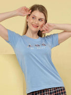 Be Happy Shorts Set - Velure - - Cotton, Half Sleeves, Printed, Round neck, Shorts