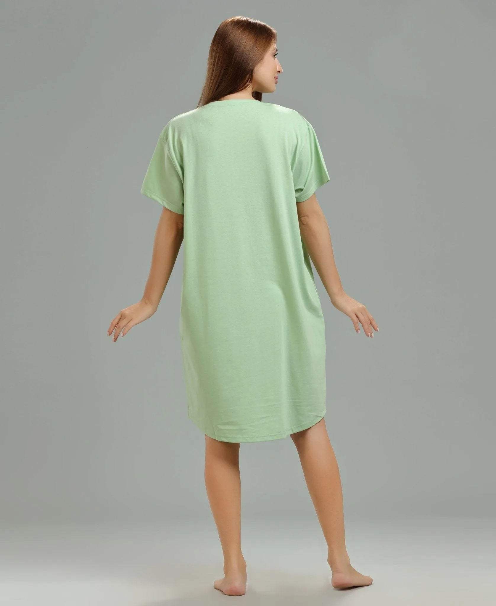 Classic T-Shirt Short Nighty - Velure - - Cotton, Half Sleeves, Knee Length, Printed, Round neck