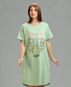 Classic T-Shirt Short Nighty - Velure - - Cotton, Half Sleeves, Knee Length, Printed, Round neck