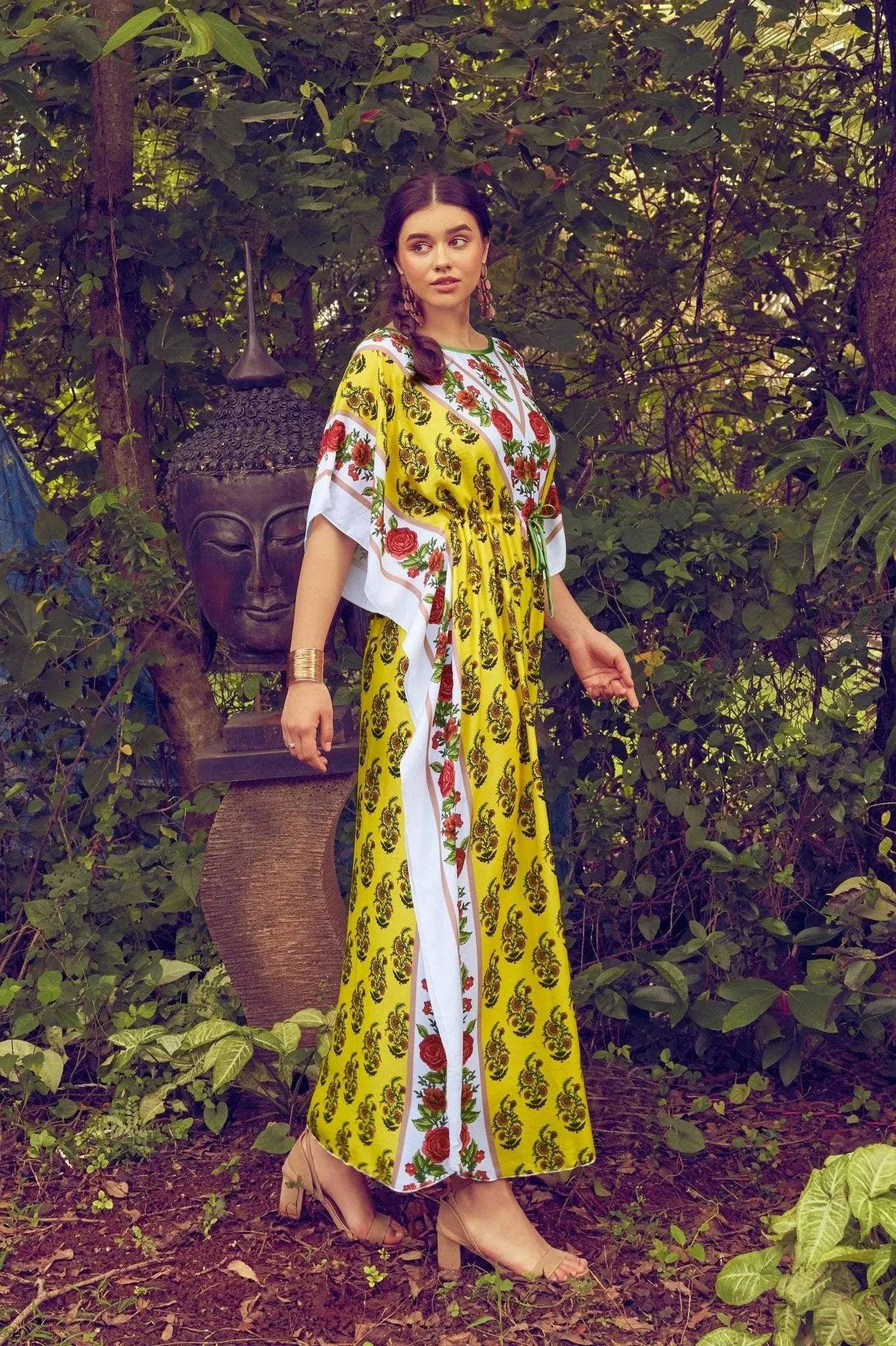 Colorful Printed Kaftan - Velure - Kaftan - Center Drawstring, Cotton, Full Length Nighty, Jaipuri Prints