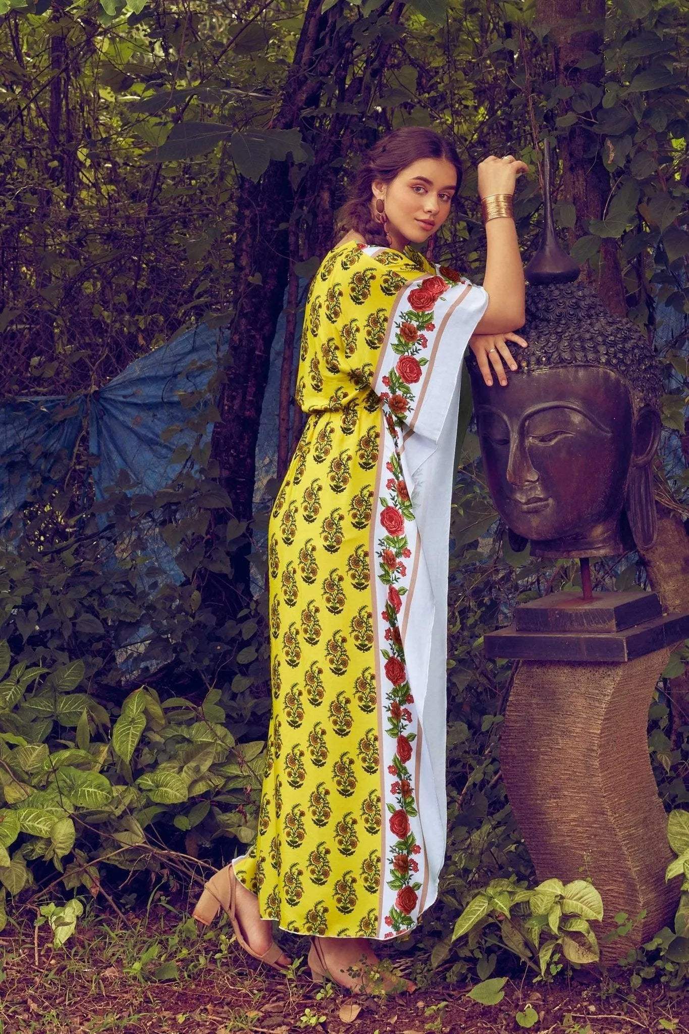 Colorful Printed Kaftan - Velure - Kaftan - Center Drawstring, Cotton, Full Length Nighty, Jaipuri Prints