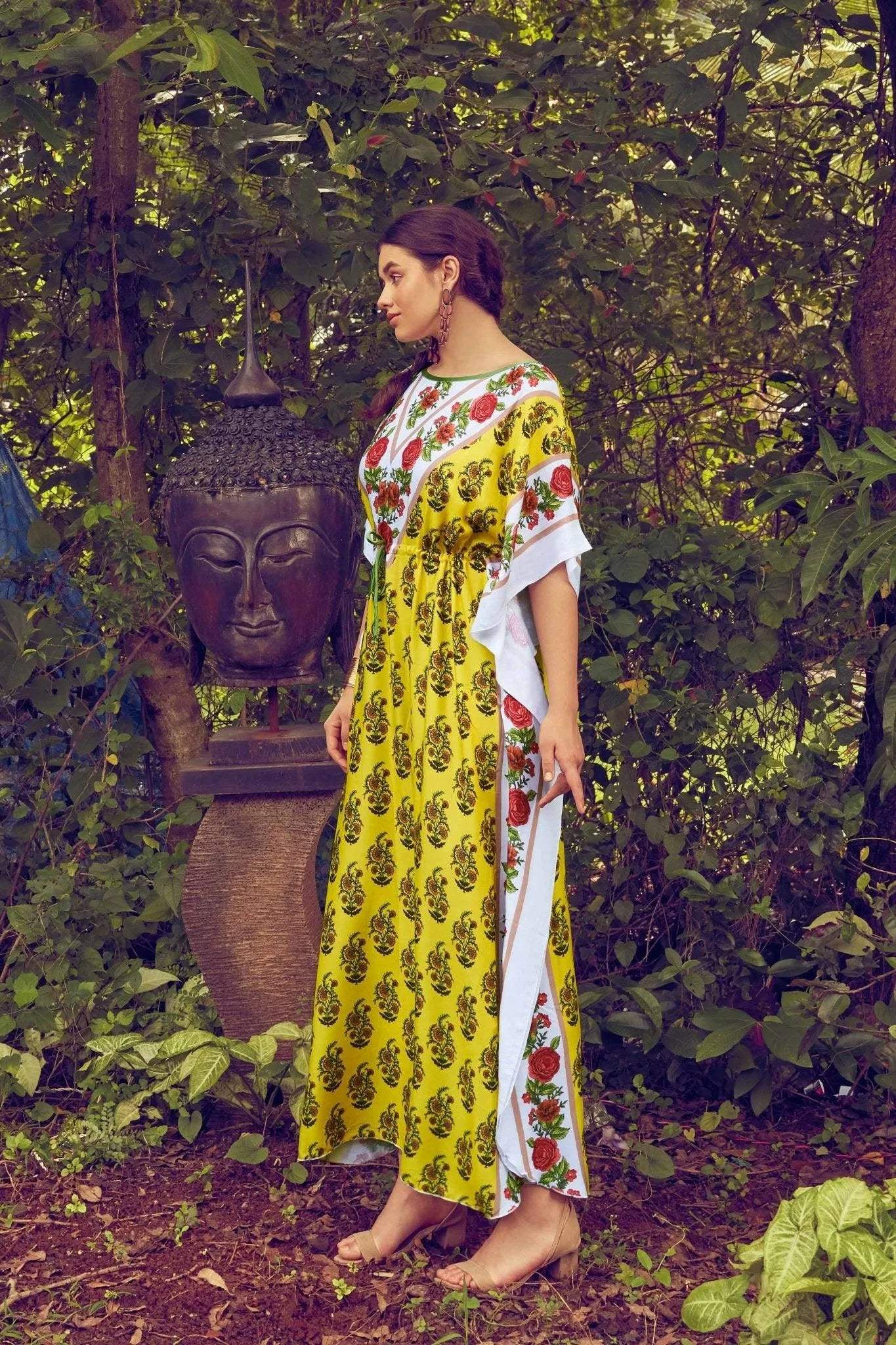 Colorful Printed Kaftan - Velure - Kaftan - Center Drawstring, Cotton, Full Length Nighty, Jaipuri Prints