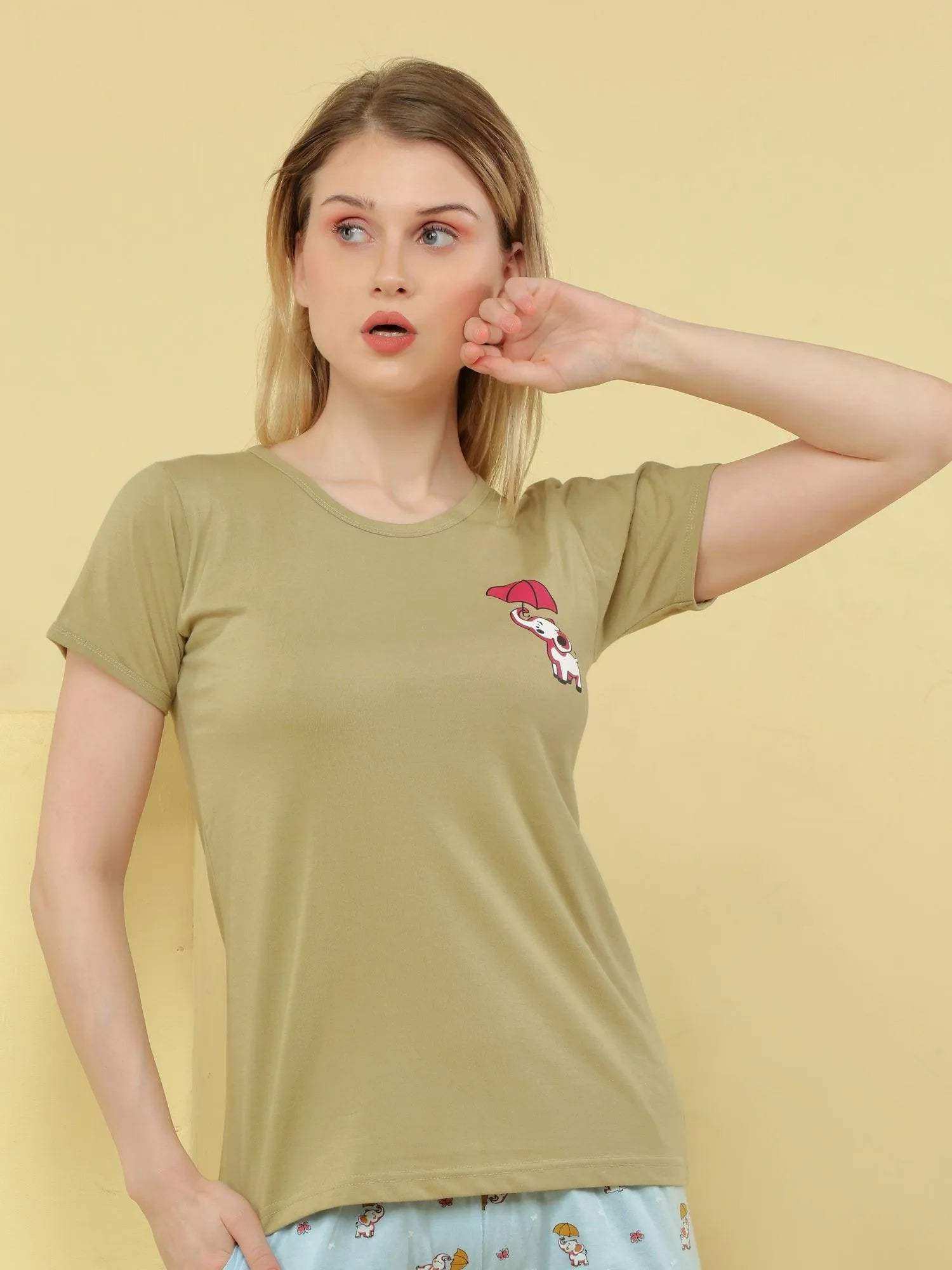 Cute Elephant Shorts Set - Velure - - Cotton, Half Sleeves, Printed, Round neck, Shorts